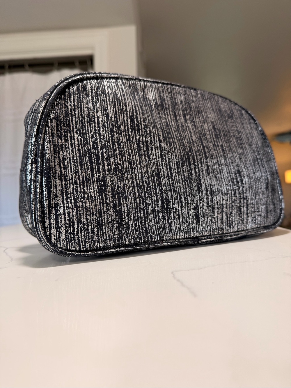Fabletics Black and Silver Textured Cosmetic Pouch